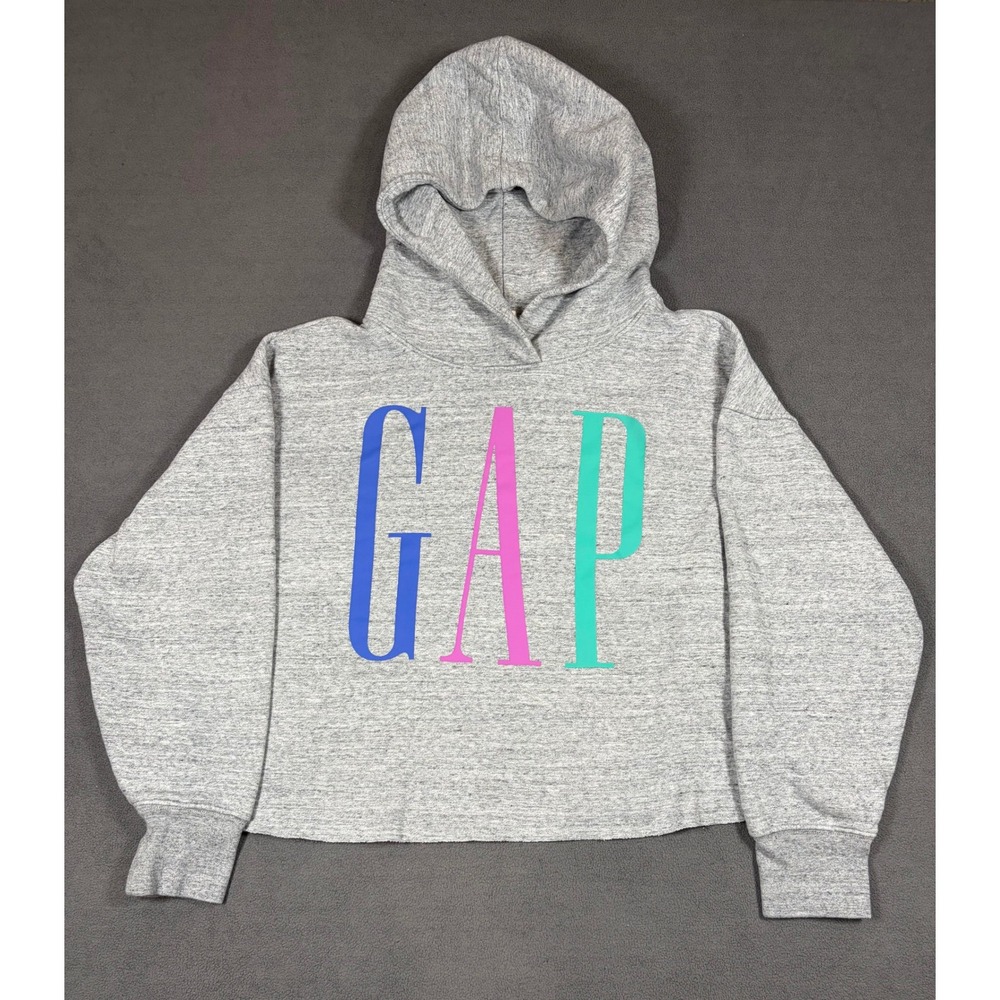 Gap Hoodie Womens Large Gray Pullover Cropped Logo Long Sleeve